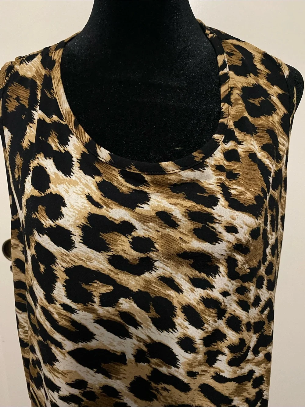 Sleeveless Leopard Print Tunic Top - Black & Tan